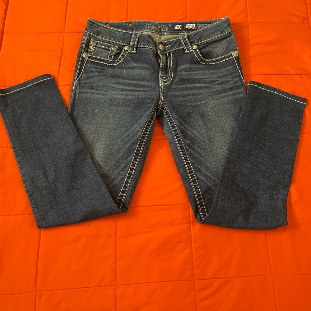 Miss Me Jeans Womens 30 Signature Ankle Skinny Cotton Blend Zip Solid